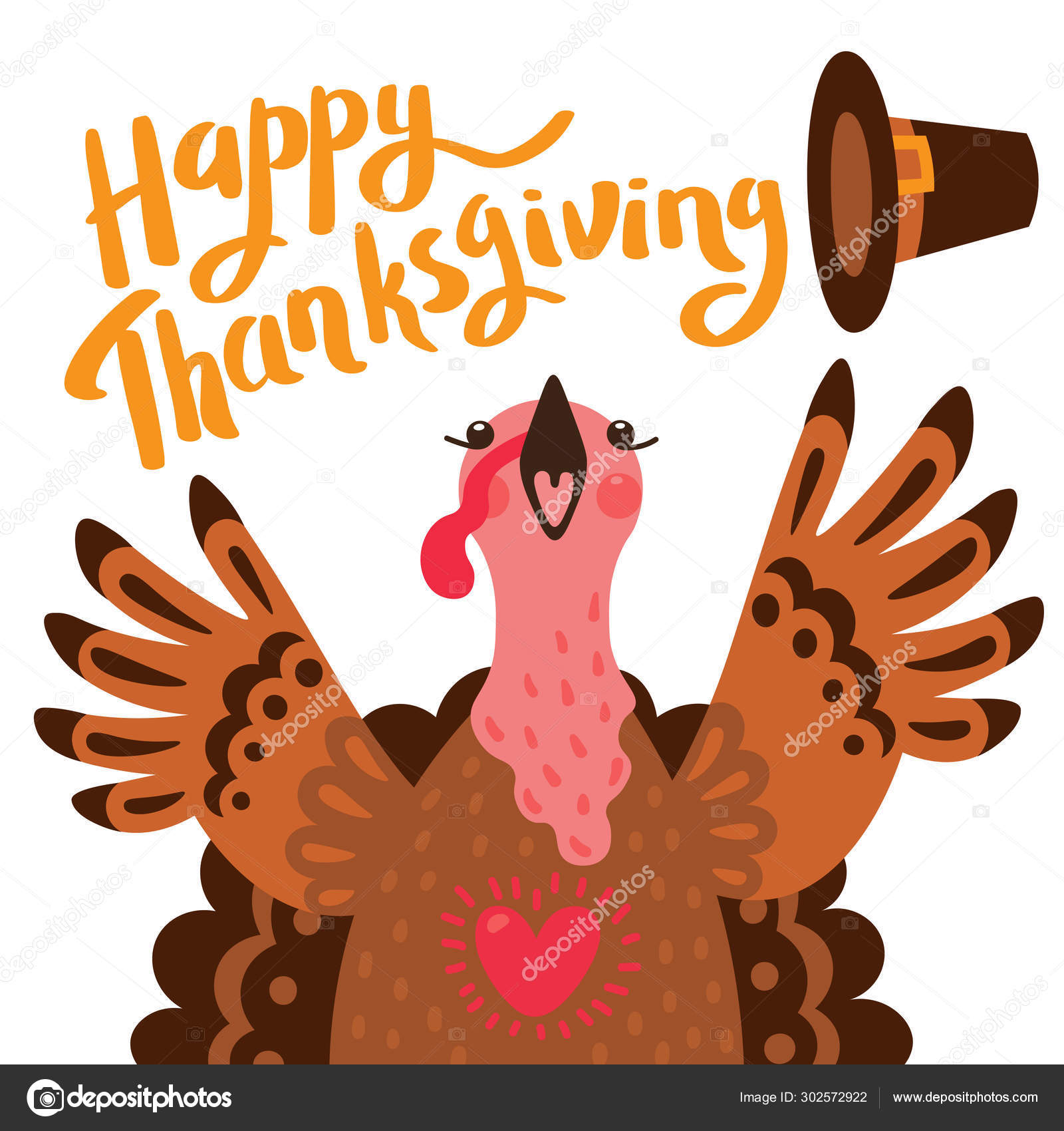 Happy Thanksgiving card with turkey. Cartoon Character Turkey Stock Vector  Image by ©Baksiabat #302572922