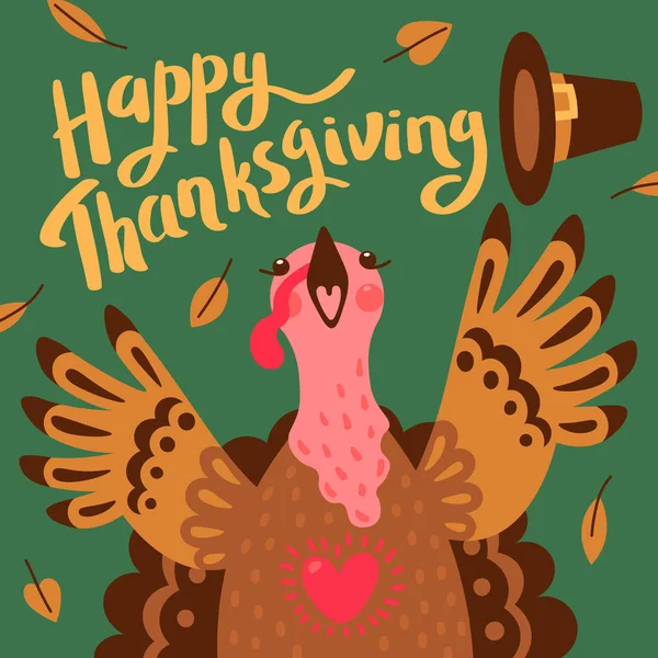 Happy Thanksgiving card with turkey. Cartoon Character Turkey — Stock Vector