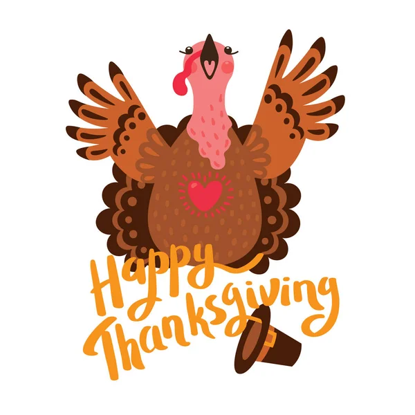 Happy Thanksgiving card with turkey. Cartoon Character Turkey — Stock Vector