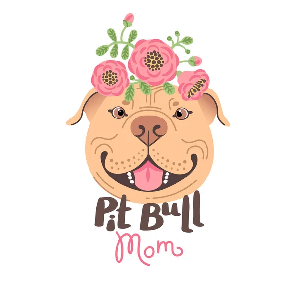 Boxbullenmama. Bild einer glücklichen Hundemutter. American Staffordshire Pitbull Terrier Gesicht. Vektorillustration — Stockvektor