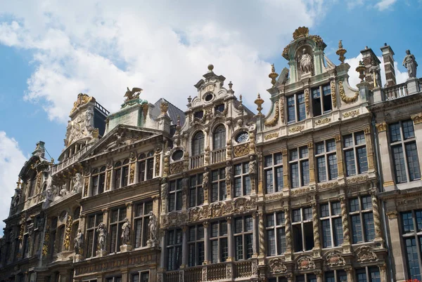 Pięknie Zdobione Domy Historyczne Miejscu Grande Brukseli Belgia — Zdjęcie stockowe