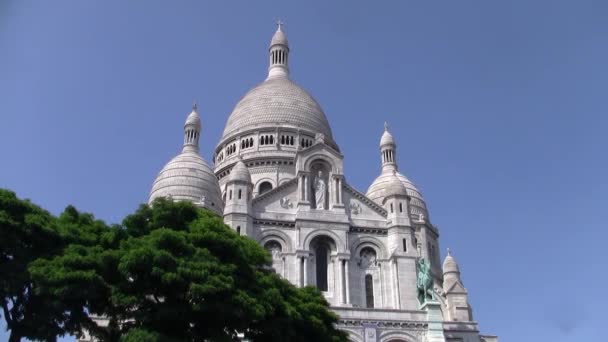 Sacre Coeur Bazilika Vagy Bazilika Szent Szív Párizs Montmartre Hill — Stock videók