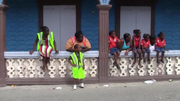 マリゴ セントマーティン 7月14 2013 7月14日のパレードでアフリカ カリブ海の観客のグループ マリゴのフランスの祝日 サンマルティンの熱帯の島 シントマールテンと呼ばれる — ストック動画