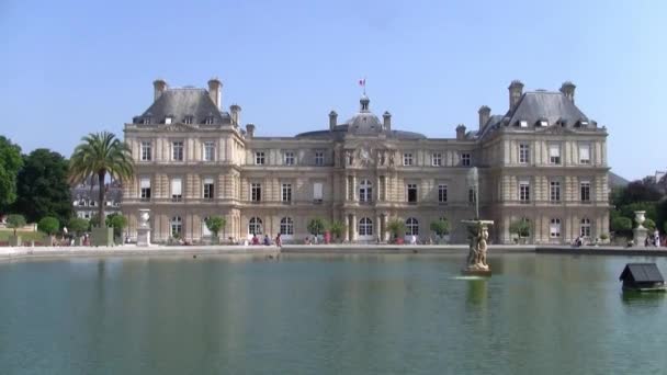 Palais Luxembourg Jardín Luxembourg Con Hermosa Fuente París Francia — Vídeos de Stock