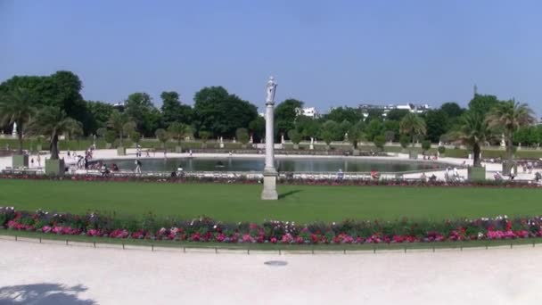Jardin Luxembourg Park Paris Fransa Çeşme Ile Güzel Romantik Park — Stok video