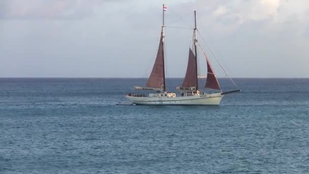 Cupecoy Beach Sint Maarten Circa Juli 2013 Witte Twee Mast — Stockvideo