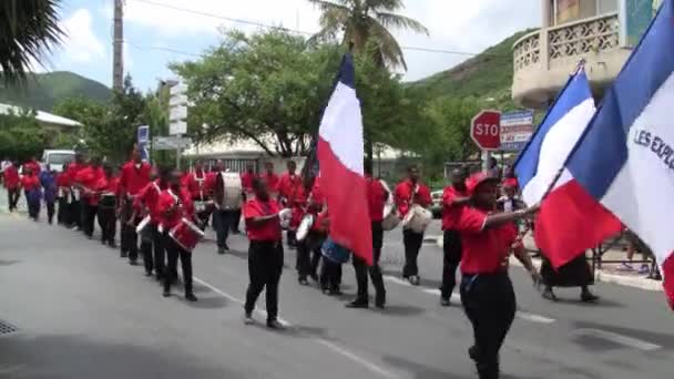 Marigot Saint Martin July 2013 Creole Band Red Shirts Drums — ストック動画