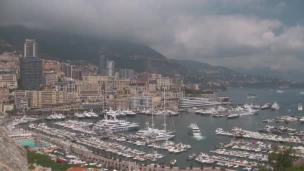 Cityscape Port Monaco Monte Carlo Yachts High Rise Buildings French — Stock Video