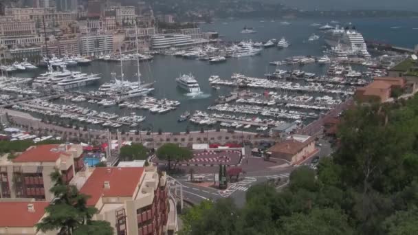 Cityscape Port Monaco Monte Carlo Yachts High Rise Buildings French — Stock Video