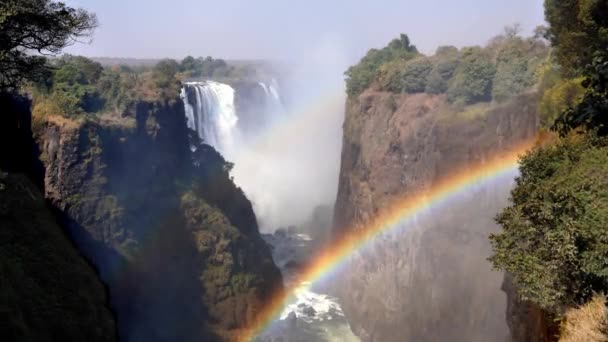 Водопад Виктория Ущелье Радугой Река Замбези Между Зимбабве Замбией Африка — стоковое видео