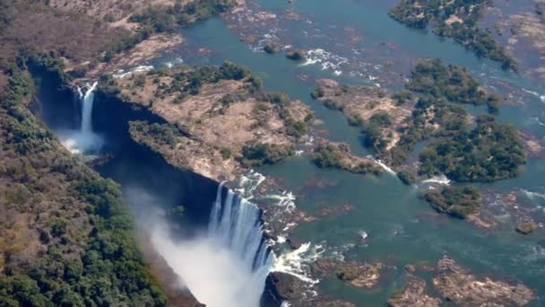 Victoria Falls Letecký Pohled Řeku Zambezi Mezi Zambií Zimbabwe — Stock video