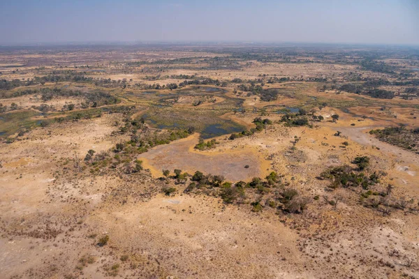 Kuru Savanna, Ağaçlar ve Watercourse ile Okavango Delta sı Havadan