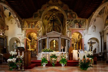 Verona, Italy - May 3 2025: Chiesa San Fermo Maggiore Church Altar and Frescoes Interior 