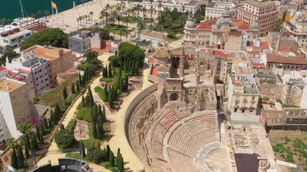 Ρωμαϊκό Θέατρο Της Carthago Nova Και Καθεδρικός Ναός Ερείπια Της — Αρχείο Βίντεο