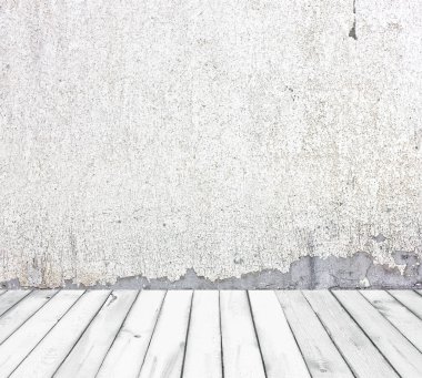 Beton duvar ve ahşap zemin ile iç odası