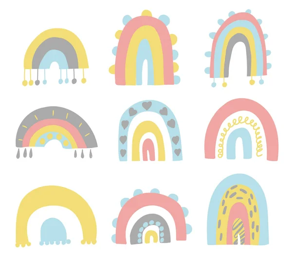 Carino Set Arcobaleni Disegnati Mano Vettore Del Bambino — Vettoriale Stock