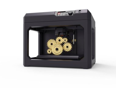 üzerinde beyaz, 3d render, kavramsal görüntü izole 3d yazıcı makinesi konsepti.