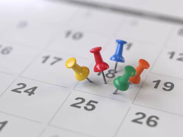 Takvim sayfası Çizim pim, 3d render, kavramsal görüntü ile.