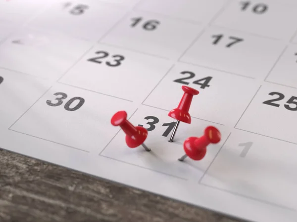 Takvim sayfası Çizim pim, 3d render, kavramsal görüntü ile.