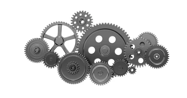 Metalik dişliler ve çarkları, 3d render, kavramsal görüntü.