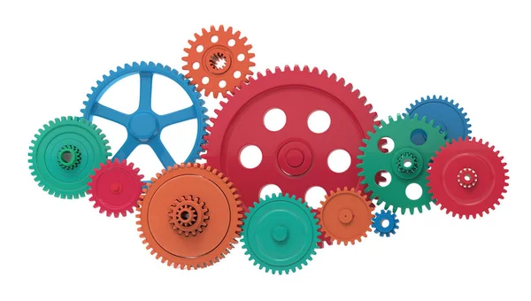 Metalik dişliler ve çarkları, 3d render, kavramsal görüntü.
