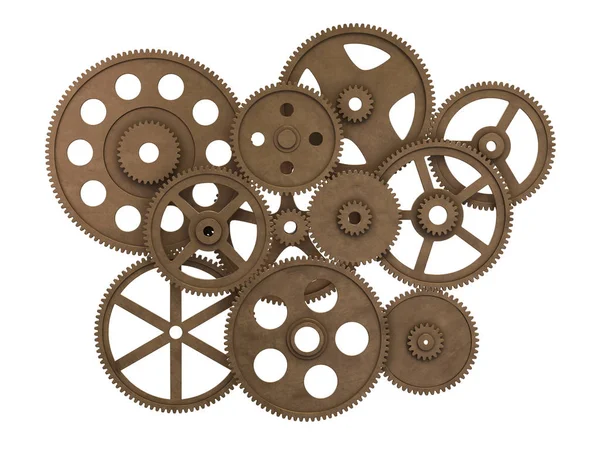 Metalik dişliler ve çarkları, 3d render, kavramsal görüntü.