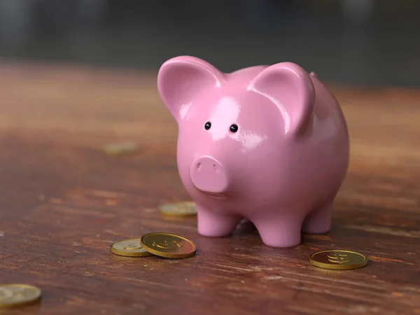 paralar, 3d render, kavramsal görüntü ile Piggy banka.