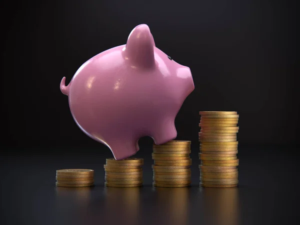 paralar, 3d render, kavramsal görüntü ile Piggy banka.