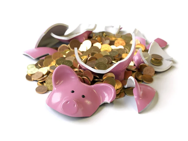 bozuk paralar, 3d render, kavramsal görüntü ile Piggy banka.