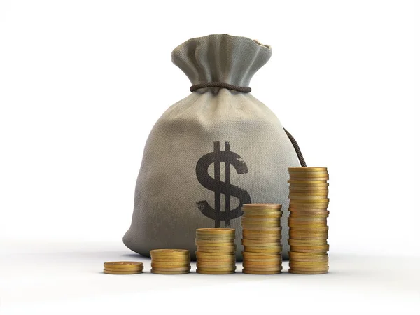 Altın işleme, beyaz background.3d üzerinde kavramsal görüntü izole ile çuval.