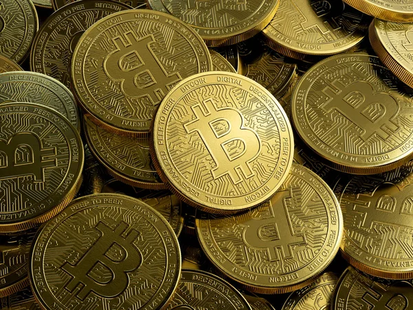Bitcoin altın sikke, 3d render, kavramsal görüntü.