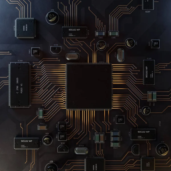 Merkez bilgisayar işlemci Cpu kavramı. 3D render, kavramsal görüntü.