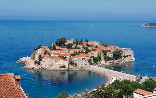 Eiland Hotel Sveti Stefan Adriatische Zee Montenegro Warme Zomerdag — Stockfoto