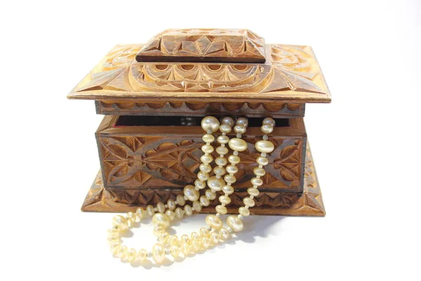 Wooden Rectangular Box Ornaments Made Natural Semi Precious Stones Handwork — Stock Photo, Image