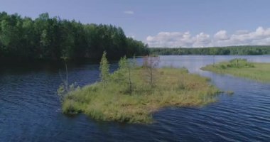 Rus manzaraları. Bir yaz günü bir kuadrokopterle çekilen güzel yaz manzaraları. Orman gölü ve çam ormanı var. Bir kuşun gözünden..