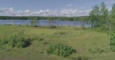 Rus manzaraları. Bir yaz günü bir kuadrokopterle çekilen güzel yaz manzaraları. Orman gölü ve çam ormanı var. Bir kuşun gözünden..