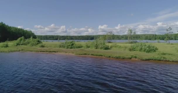 러시아 풍경화 여름철에 쿼드로 풍경의 아름다운 호수와 소나무 있습니다 눈으로 — 비디오