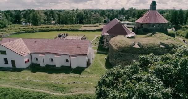 Russian Landscape Beautiful Views Old Medieval Military Fortress Taken Quadcopter — Stock Video