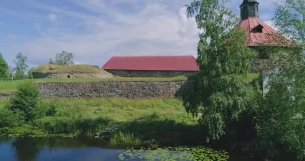 Ryskt Landskap Vacker Utsikt Över Gammal Medeltida Militärfästning Tagen Från — Stockvideo