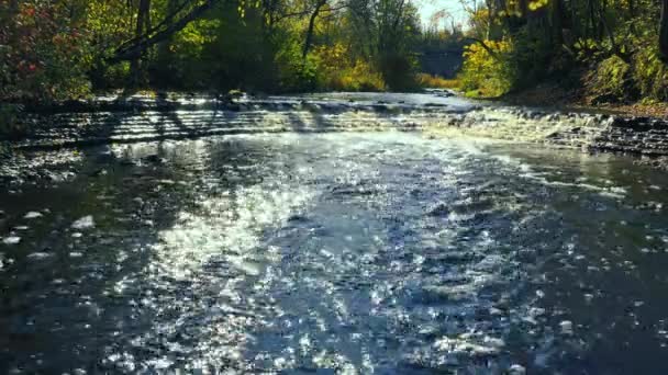 几十个世纪以来大自然创造的一条小河的峡谷 在岩石和秋树的衬托下快速流过 俄罗斯西北部美丽的秋天风景 — 图库视频影像