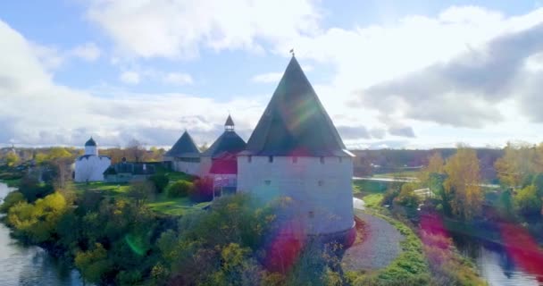 Bank Volkhov River Stands Ancient Military Fortress Staraya Ladoga Built — Stock Video