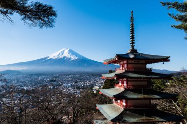 Japon eski Tapınağı ile Fuji Dağı