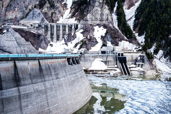 Dam in Japan snow mountian.