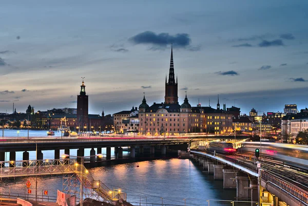 Paisaje Urbano Estocolmo Por Noche — Foto de Stock
