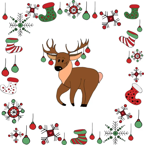 Christmas Deers Seet Objects Isolated White Background New Year Collection — Stock Vector