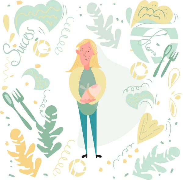 Tiny people spend time together.Happy family.Mother with child.Cute vector background.Character concept.