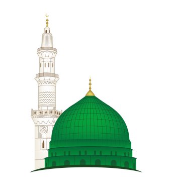 Arap kaligrafisi Ya Rasool Allah ile gri arka planda Mescidi Nabawi madina tun nabi vektör çizimi