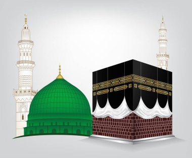 Kaaba Mekkah and Madina Pak Islamic sacred Masjid Al Haram with Masjid e Aqsa clipart