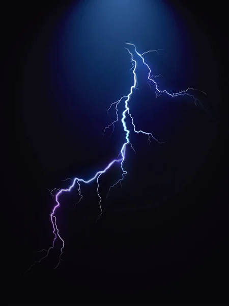 Realistic vector lightning on black energy background. Bright — Stock Vector