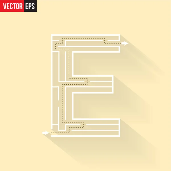 Lettera E forma labirinto labirinto, labirinto con un modo per l'ingresso e un modo per uscire. Design piatto, illustrazione vettoriale . — Vettoriale Stock